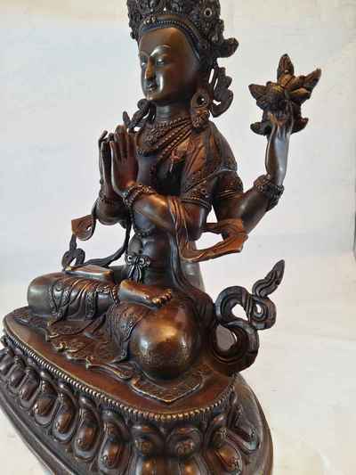 Chenrezig Statue - Oxidized With Double Lotus