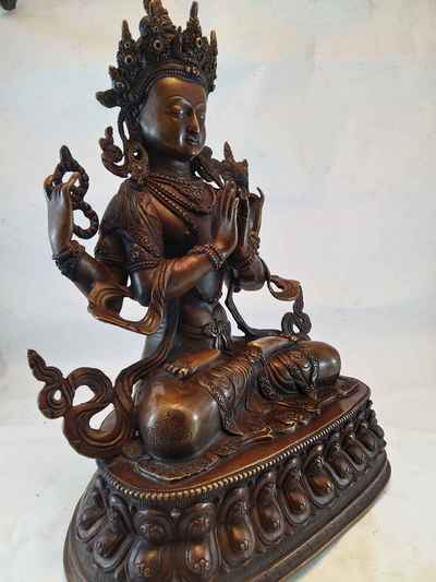 Chenrezig Statue - Oxidized With Double Lotus