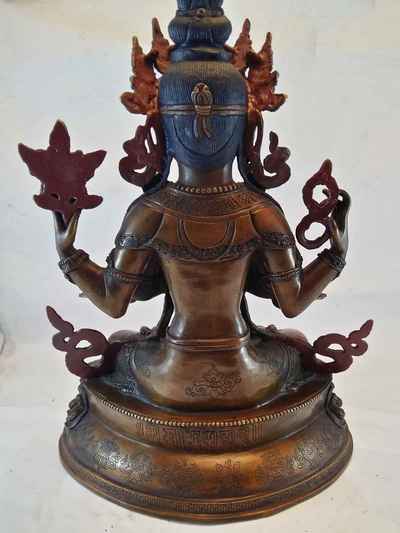 Chenrezig Statue - Oxidized With Double Lotus