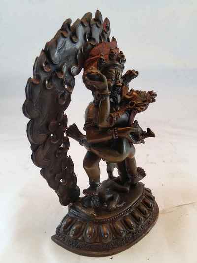 Black Kuber With Consort, [shakti], Yab-yum Statue - With Oxidation