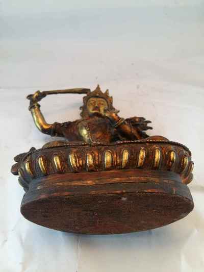 Manjushri Statue - Antique Finishing With Gold Plating