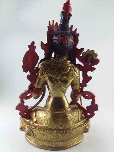 Statue Green Tara [full Fire Gold Plated], [painted Face]