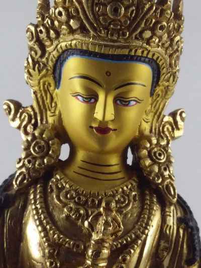 Buddhist Handmade Statue Of Vajrasattva [full Fire Gold Plated], [painted Face]