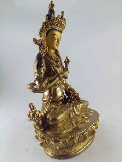 Buddhist Handmade Statue Of Vajrasattva [full Fire Gold Plated], [painted Face]