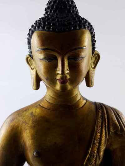 Amitabha Buddha - [full Gold Plated], Antique Finishing With [painted Face]