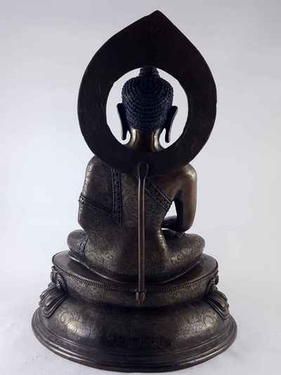 Amitabha Buddha Statue - Copper Oxidized With Carving [hq]