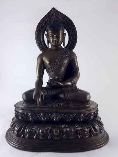 Shakyamuni Buddha Statue - Copper Oxidized With Carving [hq]