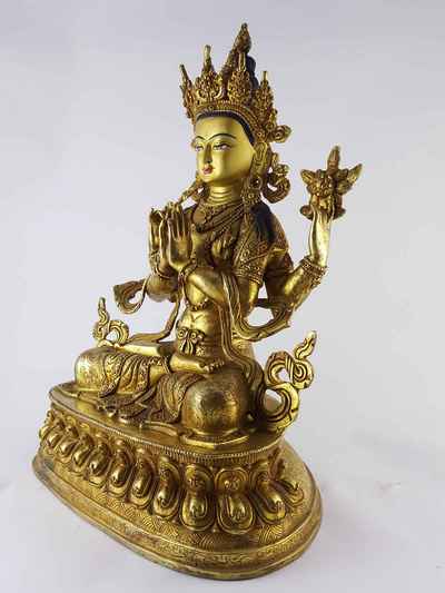 Chenrezig Statue Copper [full Gold Plated] Statue With [painted Face]