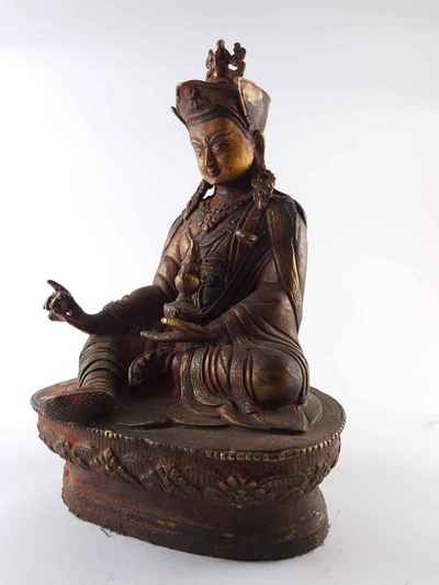 Padmasambhava Statue -[copper], [partly Gold Plated], [painted Face], [antique Finishing]