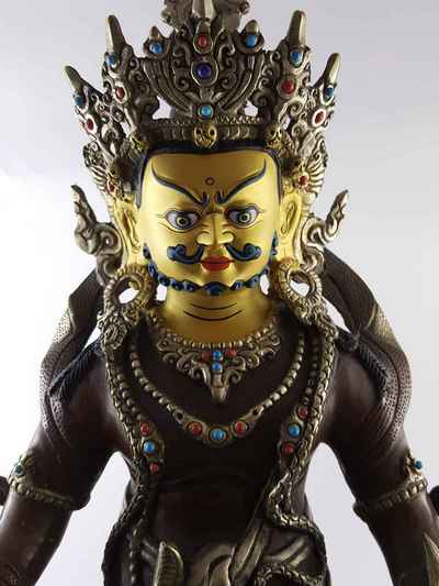 Yellow Jambhala Statue -[copper], [silver Plated], [gold Plated Face], [dark Chocolate Oxidized]