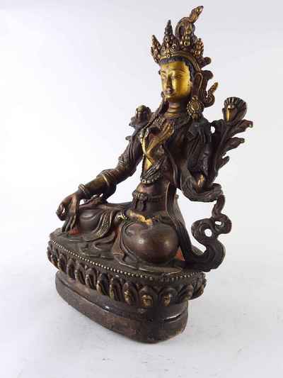 White Tara Statue - [copper], [gold Plated], [painted Face], [antique Finishing]