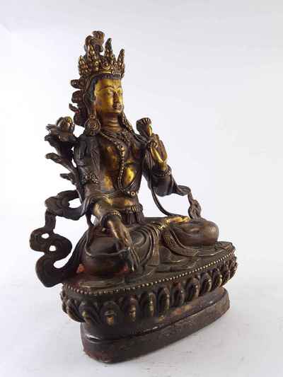 White Tara Statue - [copper], [gold Plated], [painted Face], [antique Finishing]