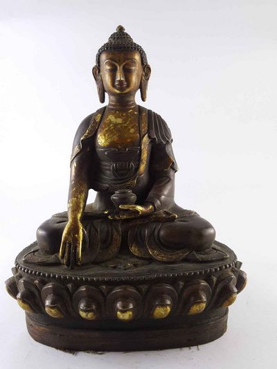 Shakyamuni Buddha Statue- [copper], [gold Plated], [painted Face], [antique Finishing]