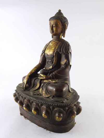 Shakyamuni Buddha Statue- [copper], [gold Plated], [painted Face], [antique Finishing]