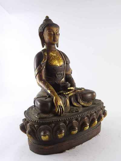 Shakyamuni Buddha Statue- [copper], [gold Plated], [painted Face], [antique Finishing]