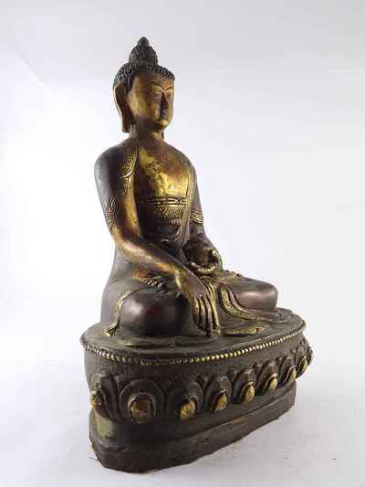 Shakyamuni Buddha Statue- [copper], [gold Plated], [painted Face], [antique Finishing]