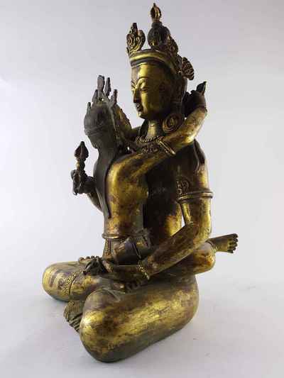 Vajrasattva With Consort, [shakti], Yab-yum Statue - [copper], [full Gold Plated], [antique Finishing], [old Post], [remakable]