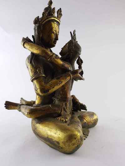 Vajrasattva With Consort, [shakti], Yab-yum Statue - [copper], [full Gold Plated], [antique Finishing], [old Post], [remakable]