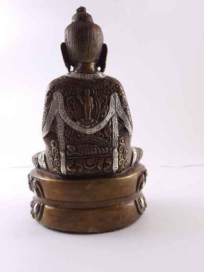 Statue Of Amitabha Buddha Silver Plated With Buddha Life Story Carving