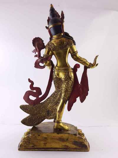 Statue Of White Tara [dancing], [full Gold Plated], [painted Face], [antique Finishing]