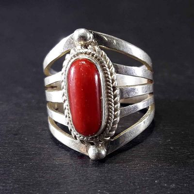 Handmade Silver Ring With Real Coral Setting