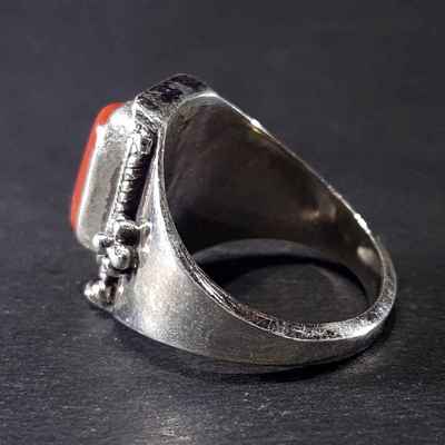 Handmade Silver Ring With Real Coral Setting