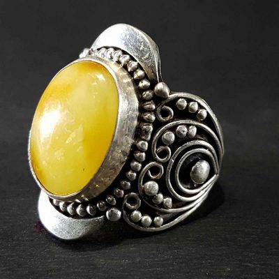 Tibettan Amber Handmade Silver Ring