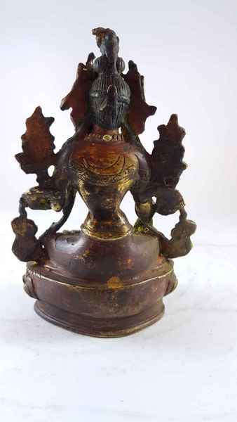 Handmade Statue Of White Tara [partly Gold Plated], [painted Face], [antique Finishing]