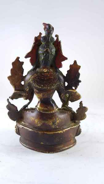 Handmade Statue Of White Tara [partly Gold Plated], [painted Face], [antique Finishing]