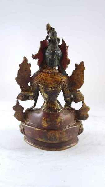 Handmade Statue Of White Tara [partly Gold Plated], [painted Face], [antique Finishing]