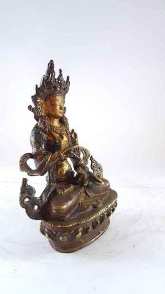 Handmade Statue Of Vajrasattva [partly Gold Plated], [painted Face], [antique Finishing]