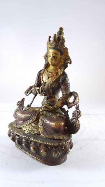 Handmade Statue Of Vajrasattva [partly Gold Plated], [painted Face], [antique Finishing]