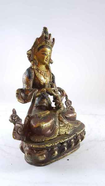 Handmade Statue Of Vajrasattva [partly Gold Plated], [painted Face], [antique Finishing]