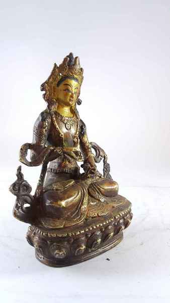 Handmade Statue Of Vajrasattva [partly Gold Plated], [painted Face], [antique Finishing]