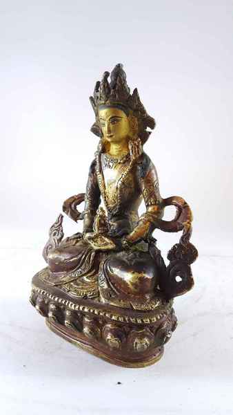 Handmade Statue Of Aparimita [partly Gold Plated], [painted Face], [antique Finishing], Chepame, Amitayus