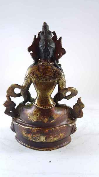 Handmade Statue Of Aparimita [partly Gold Plated], [painted Face], [antique Finishing], Chepame, Amitayus