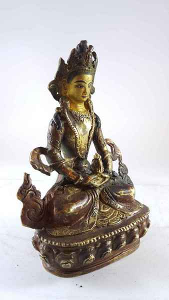 Handmade Statue Of Aparimita [partly Gold Plated], [painted Face], [antique Finishing], Chepame, Amitayus