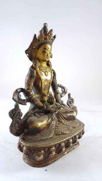 Handmade Statue Of Aparimita [partly Gold Plated], [painted Face], [antique Finishing], Chepame, Amitayus