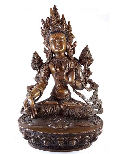 Statue Of White Tara [deep Carving], [chocolate Oxidized]