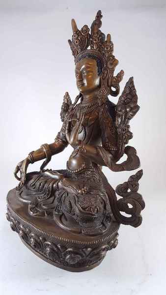 Statue Of White Tara [deep Carving], [chocolate Oxidized]