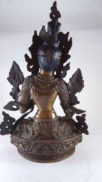 Statue Of White Tara [deep Carving], [chocolate Oxidized]