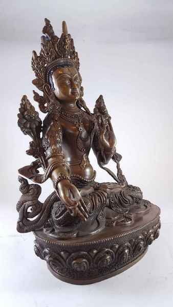 Statue Of White Tara [deep Carving], [chocolate Oxidized]