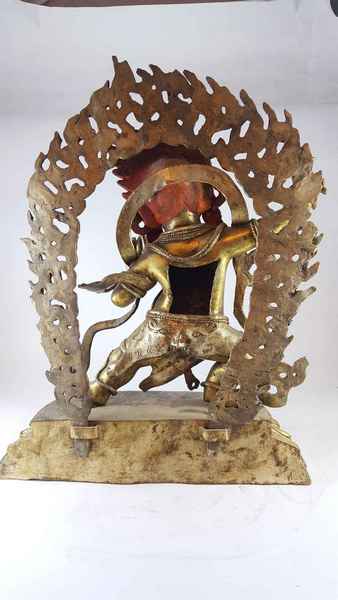 Statue Of Vajrapani [chana Dorje], [full Gold Plated], [painted Face], [antique Finishing], [sold]