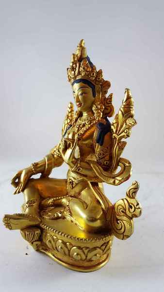 Statue Of Green Tara [full Gold Plated], [painted Face]