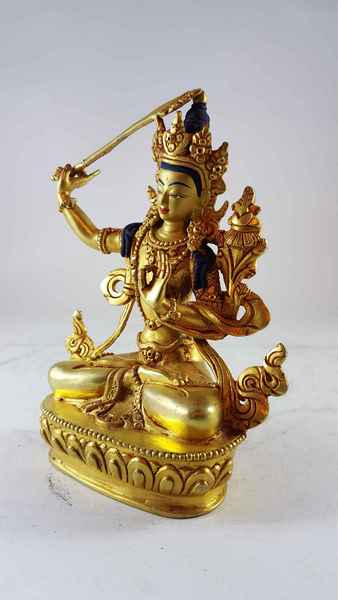 Statue Of Manjushri [full Gold Plated], [painted Face]