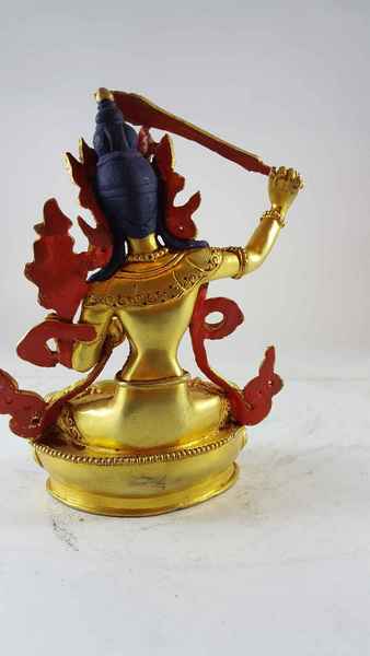 Statue Of Manjushri [full Gold Plated], [painted Face]