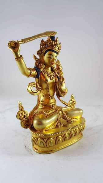 Statue Of Manjushri [full Gold Plated], [painted Face]