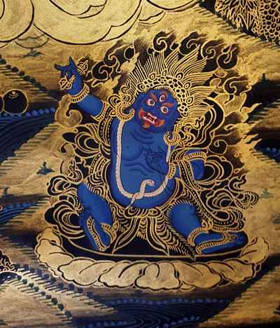 [lion Namtose Vaisravana Jambhala] Thangka [painting], [smoked Antique Finishing]