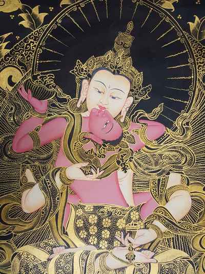 Vajrasattva With Consort, [shakti], Yab-yum Thangka [painting], [smoked Antique Finishing]
