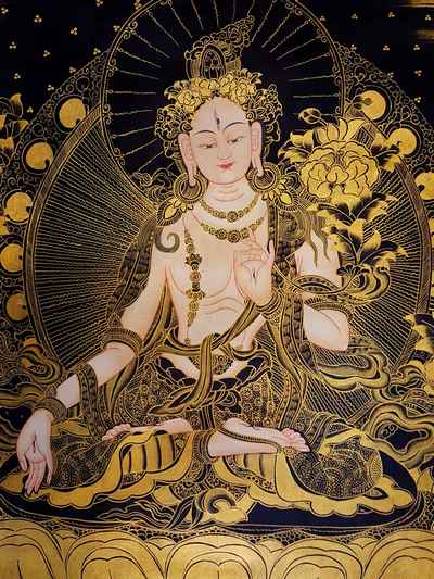 White Tara Thangka [painting], [smoked Antique Finishing]